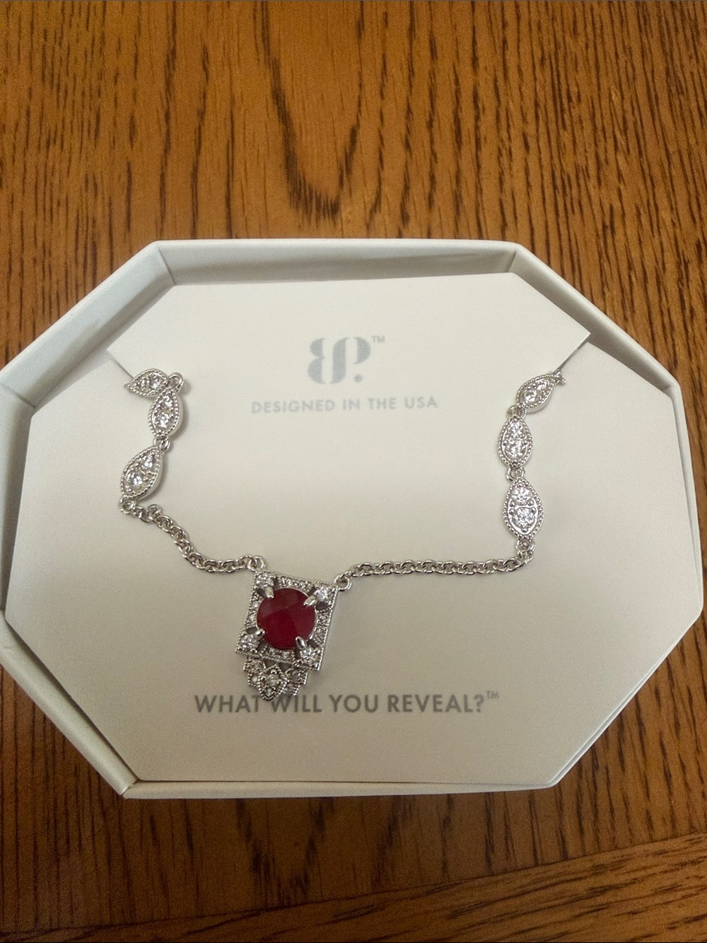 Red Stone Silver Pendant Necklace bomb party
